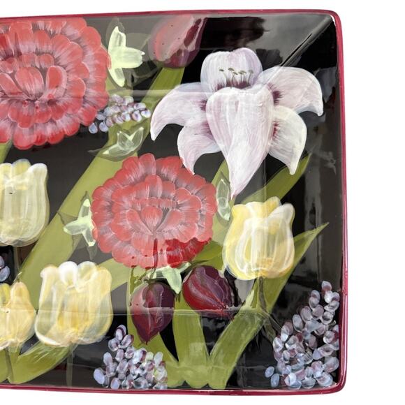 Lesal Studio Evening Song Colorful Floral Serving Platter 18x10 - Picture 2 of 10